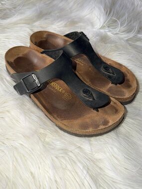 Birkenstock Women’s 41(10) Gizeh Black Leather Thong Sandals